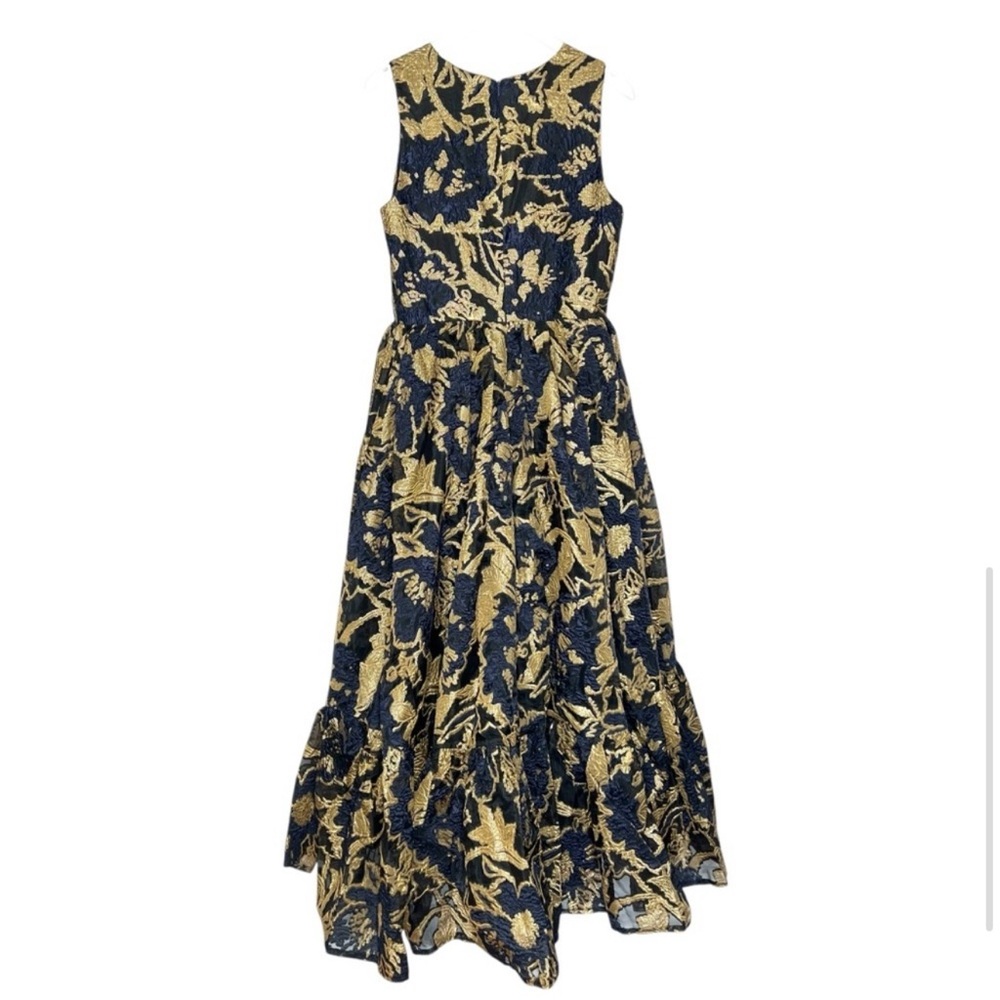 NEW NWT Mac Duggal Cocktail Dress Gown Blue Gold Brocade Size 10 Ruffle - Picture 5 of 15